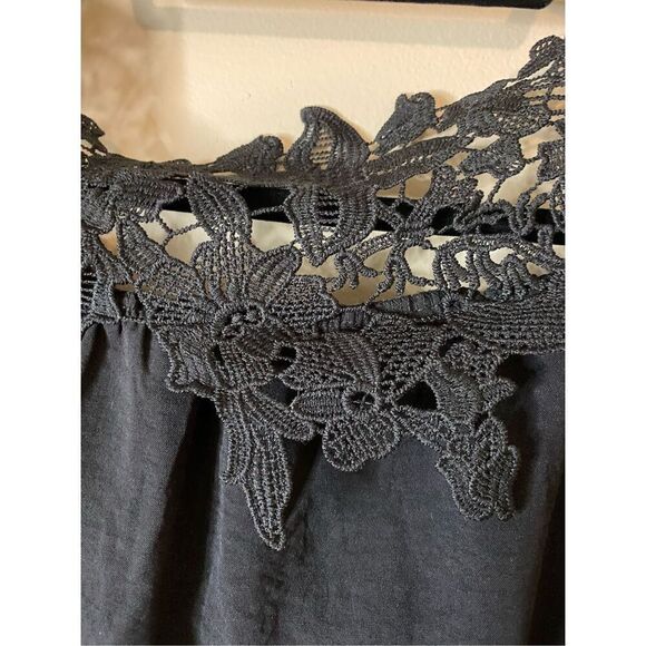 Size 2X, black/off shoulder blouse with lace detail & elastic smocking in back. - Picture 2 of 5
